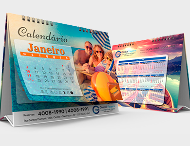 Calendário de Mesa 2025 com Wire-o e 12 páginas Couchê 150g Sem Verniz 15x12,5cm - 4x4 - 500 unid