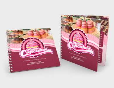 Cardápio Espiral com 4 Páginas em PVC 0,76mm Fosco Frente e Verso 14,4x14,4cm - 4x4 - 10 unid