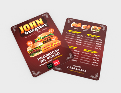 Cardápio em PVC 0,76mm Fosco Frente e Verso 13,6x21,1cm 1 Folha (2 páginas) - 4x0 - 5 unid