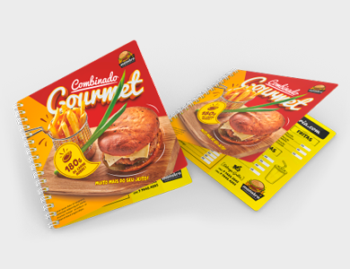 Cardápio Wire-o com 4 Páginas em PVC 0,76mm Fosco Frente e Verso 14,4x14,4cm - 4x4 - 10 unid