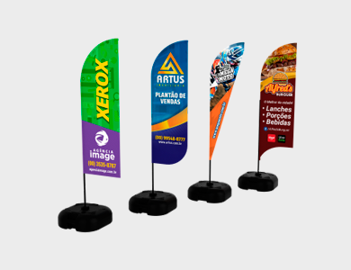 Wind Banner Mini com Base de Plástico Tecido Helanca 50x150cm - 4x4 - 1 unid